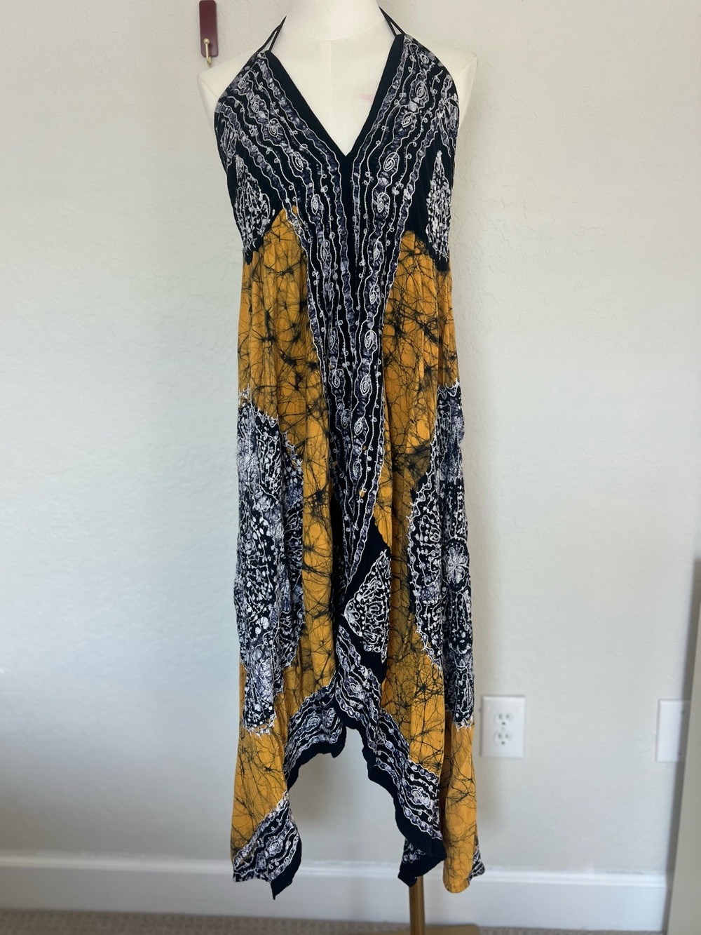 KIRAT Free Size Boho Batik Style Halter Dress Handkerchief Festival Indie Flowy